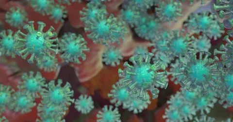 High-resolution 3D virus particle visualization in vivid blue-green tones o.. Stock Photos