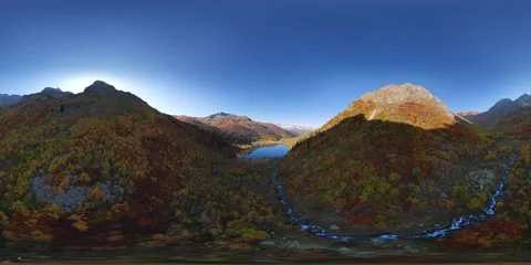 High resolution 5k 360VR video aerial over mountain lake in Caucasus Vídeo Stock 130344809