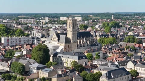 A high-resolution aerial shot of Nevers, France, showcasing the historic Nevers Stock Footage 346710248