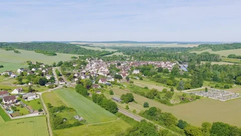 A high-resolution aerial video clip showing the picturesque village of Accolay Stock Footage 346673168