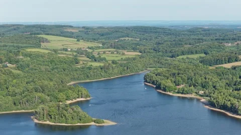 A high-resolution aerial video clip showcasing Lac des Settons in the Morvan Stock Footage 346713937