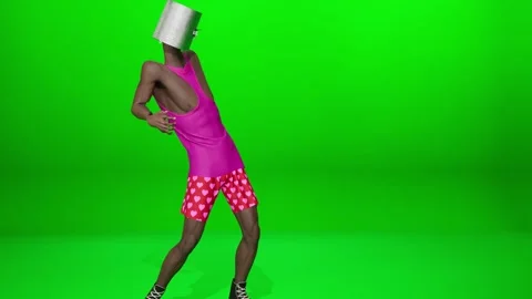 High-Resolution Bucket Head Dance on Green Screen Stock Footage 321448709