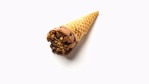 High resolution chocolate ice cream cone melting time lapse 16K Stock Footage 79815511