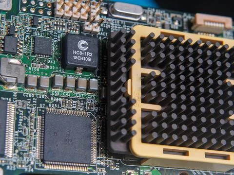 High-Resolution Close-Up of Computer Circuit Board Components Stock Photos