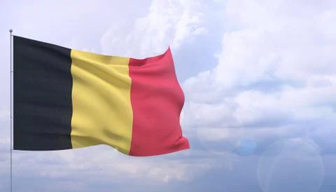 High resolution close-up flag of Belgium. 3D illustration. Ilustração Stock