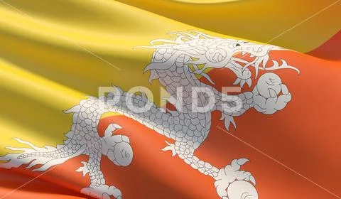 High resolution close-up flag of Bhutan. 3D illustration.: Royalty Free ...