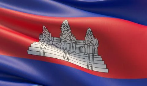 High resolution close-up flag of Cambodia. 3D illustration. 스톡 일러스트