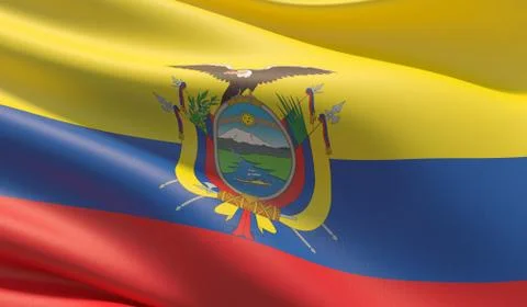 High resolution close-up flag of Ecuador. 3D illustration. Ilustração Stock