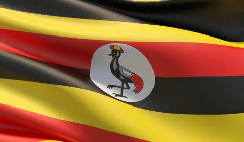 High resolution close-up flag of Uganda. 3D illustration. Illustrazione stock