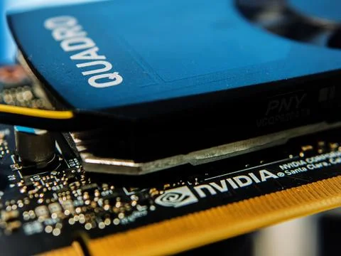 High-Resolution Close-Up of NVIDIA Quadro Graphics Card Stock Photos