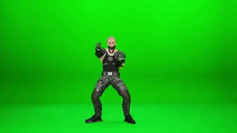 High-Resolution Cyberpunk Mercenary Dance on Green Screen Stock Footage 320162337