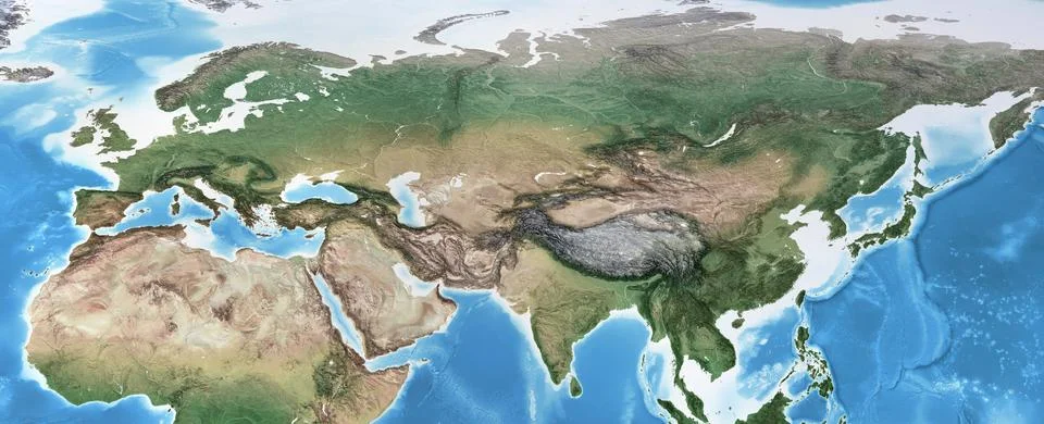 High resolution detailed map of Eurasia Stock Illustration