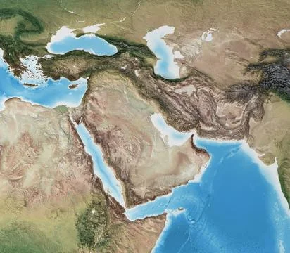 High resolution detailed map of Middle East Stock Illustration