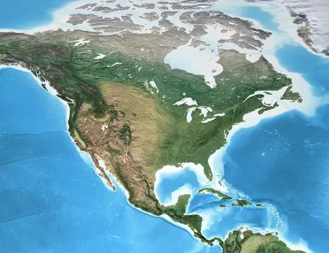 High resolution detailed map of North America Stock Illustration
