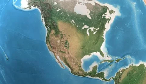 High resolution detailed map of North America, USA, Canada and Mexico Stock Illustration