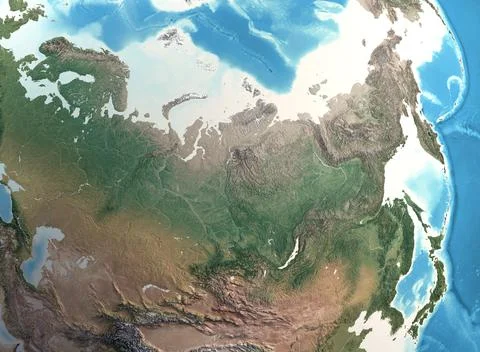 High resolution detailed map of Siberia, Russia, North Asia Stock Illustration