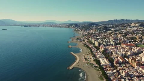 High Resolution Drone Shot of El Palo Beach, Málaga Coastline, City Stock Footage 311094857