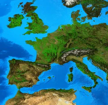 High resolution flat map of Western Europe Stock Photos