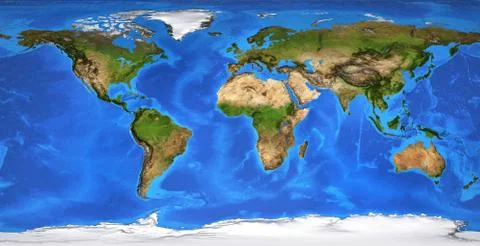 High resolution flat world map in summer Stock Illustration