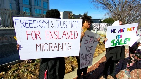 High resolution footage of protests against Libyan slavery  Stock Footage 85530176