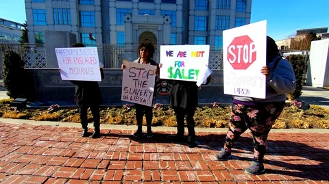 High resolution footage of protests against Libyan slavery  Stock Footage 85530201