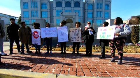 High resolution footage of protests against Libyan slavery  Stock Footage 85530202