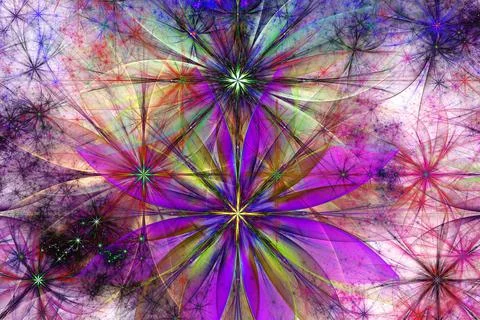 High resolution fractal flower background in vivid colors. Ilustração Stock