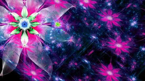 High resolution fractal flower background in bright colors. Ilustração Stock