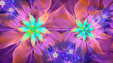 High resolution fractal flower background in bright colors. Illustrazione stock
