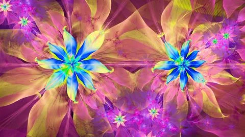 High resolution fractal flower background in bright colors. Ilustração Stock