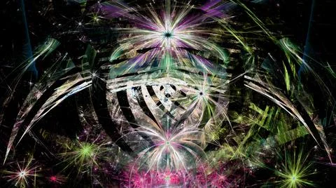 High resolution fractal flower background in bright colors. Ilustração Stock