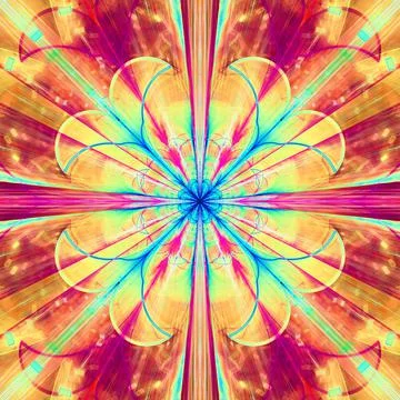 High resolution fractal flower background in bright colors. Ilustração Stock