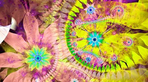 High resolution fractal flower background in bright colors. Stock Illustration