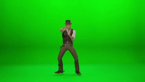 High-Resolution Handsome Western Sheriff Dance on Green Screen Видео 322721822