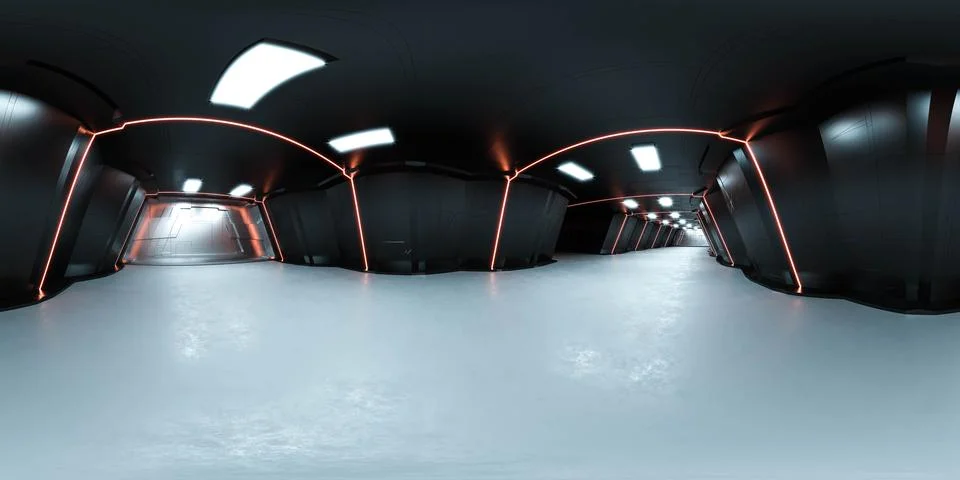 High resolution hdr hdri panoramic view of futuristic spaceship interior 3d 库存插图