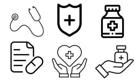 High resolution icon packs on white background, black icons on white Stock Illustration