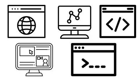 High resolution icon packs on white background, black icons on white Stock Illustration