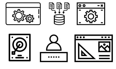 High resolution icon packs on white background, black icons on white Stock Illustration