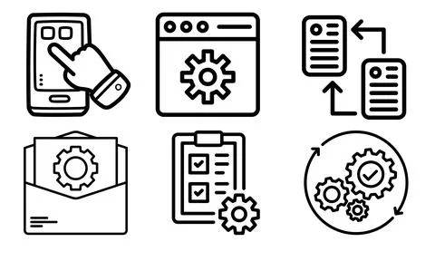 High resolution icon packs on white background, black icons on white Stock Illustration