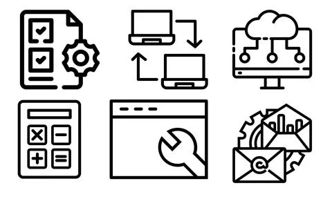 High resolution icon packs on white background, black icons on white Stock Illustration