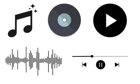 High resolution illustration icons pack of audio on white background Stock Illustration