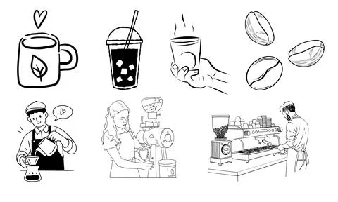 High resolution illustration icons pack of coffee on white background Stock Illustration