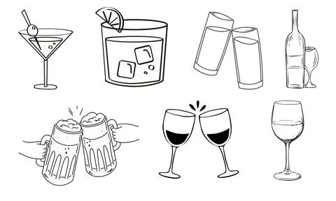 High resolution illustration icons pack of drinks on white background Stock Illustration
