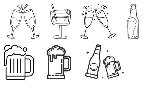 High resolution illustration icons pack of drinks on white background Stock Illustration