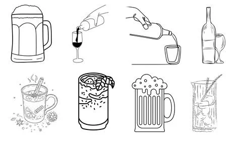 High resolution illustration icons pack of drinks on white background Stock Illustration