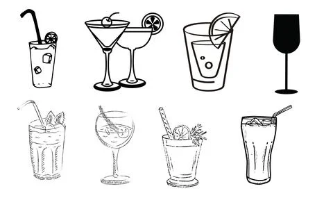 High resolution illustration icons pack of drinks on white background Stock Illustration