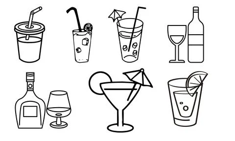 High resolution illustration icons pack of drinks on white background Stock Illustration