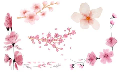 High resolution illustration icons pack of flowers on white background Stock Illustration