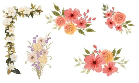 High resolution illustration icons pack of flowers on white background Stock Illustration