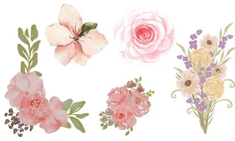High resolution illustration icons pack of flowers on white background Stock Illustration